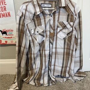 BKE Brown and White Plaid Shirt
